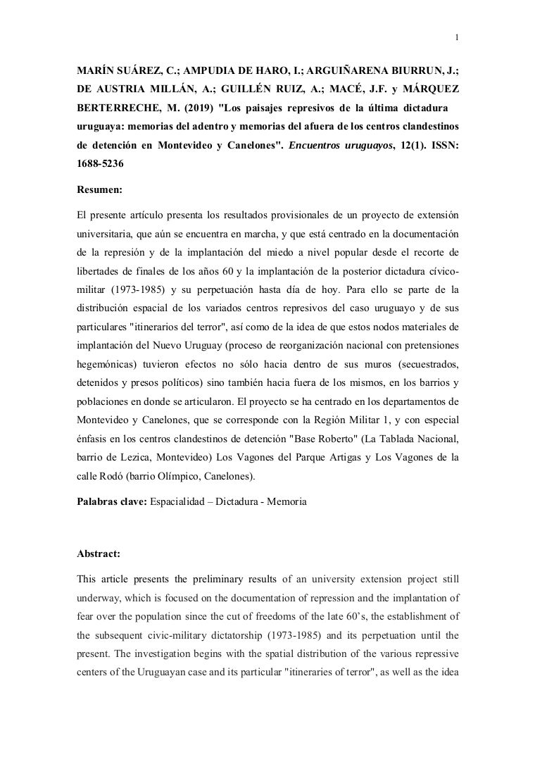 Los paisajes represivos de la última dictadura uruguaya: memorias del adentro y memorias del afuera de los centros clandestinos de detención en Montevideo y Canelones